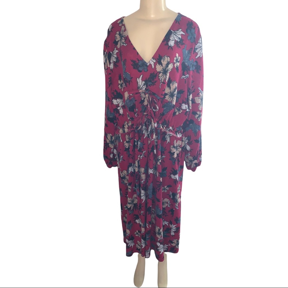 Suzanne Betro PLUS Floral Red & Blue Soft Plush Maxi Sweater Dress